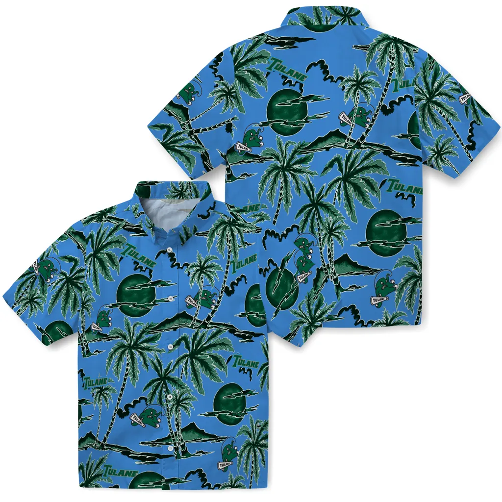 Tulane Green Wave Hawaiian Shirt - Palm Sunset tulane green wave palm sunset hawaiian shirts high quality