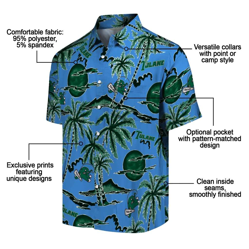 Tulane Green Wave Hawaiian Shirt - Palm Sunset tulane green wave palm sunset hawaiian shirts new arrival