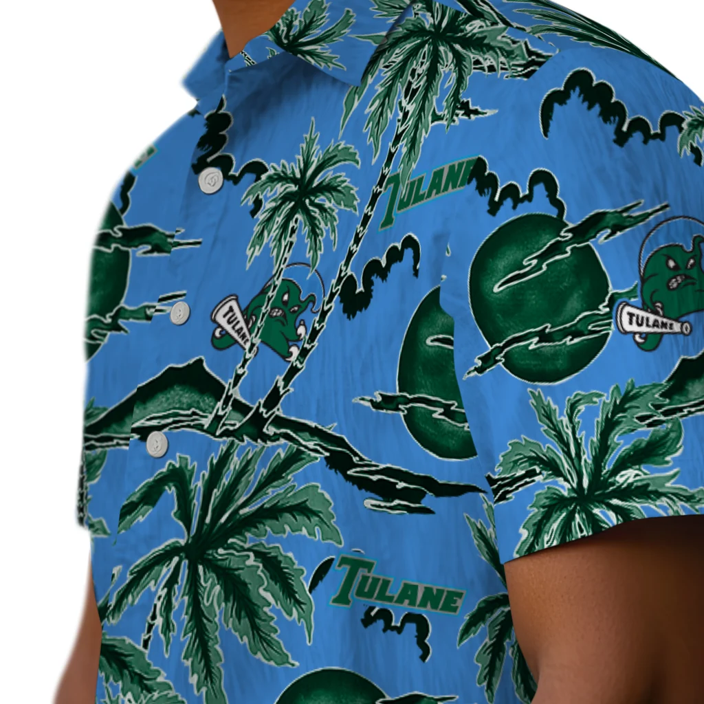 Tulane Green Wave Hawaiian Shirt - Palm Sunset tulane green wave palm sunset hawaiian shirts trendy