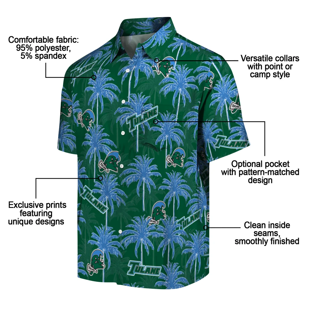 Tulane Green Wave Hawaiian Shirt - Palm Tree Motif tulane green wave palm grove green hawaiian shirts new arrival