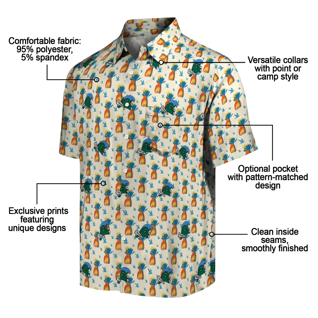 Tulane Green Wave Hawaiian Shirt - Pineapple Delight tulane green wave pineapple delight beige hawaiian shirts new arrival