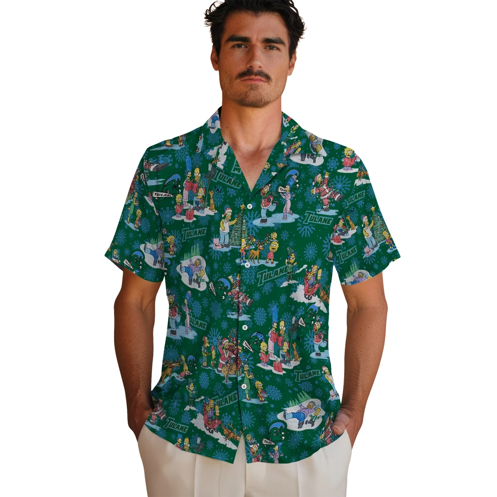 Tulane Green Wave Hawaiian Shirt - Simpsons Christmas tulane green wave simpsons christmas green hawaiian shirts fashion forward