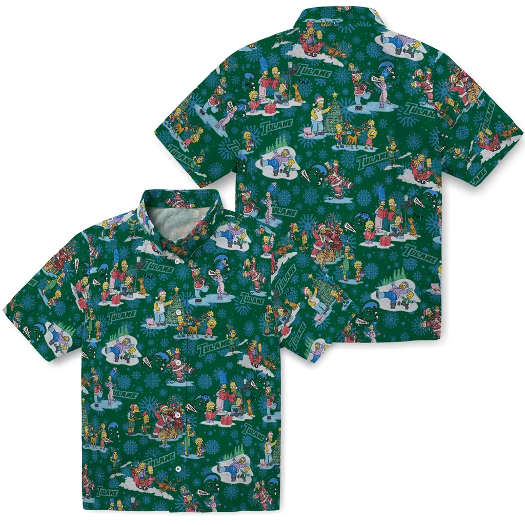 Tulane Green Wave Hawaiian Shirt - Simpsons Christmas tulane green wave simpsons christmas green hawaiian shirts high quality