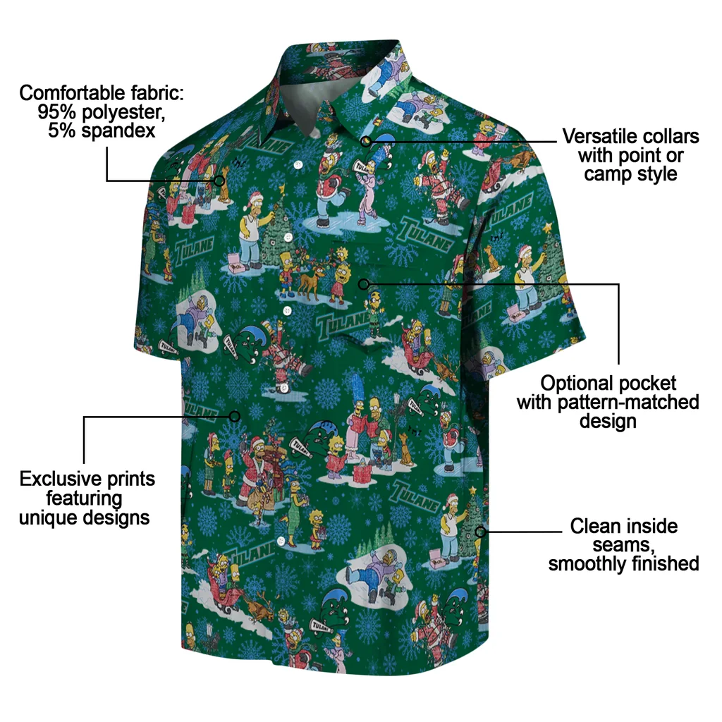 Tulane Green Wave Hawaiian Shirt - Simpsons Christmas tulane green wave simpsons christmas green hawaiian shirts new arrival