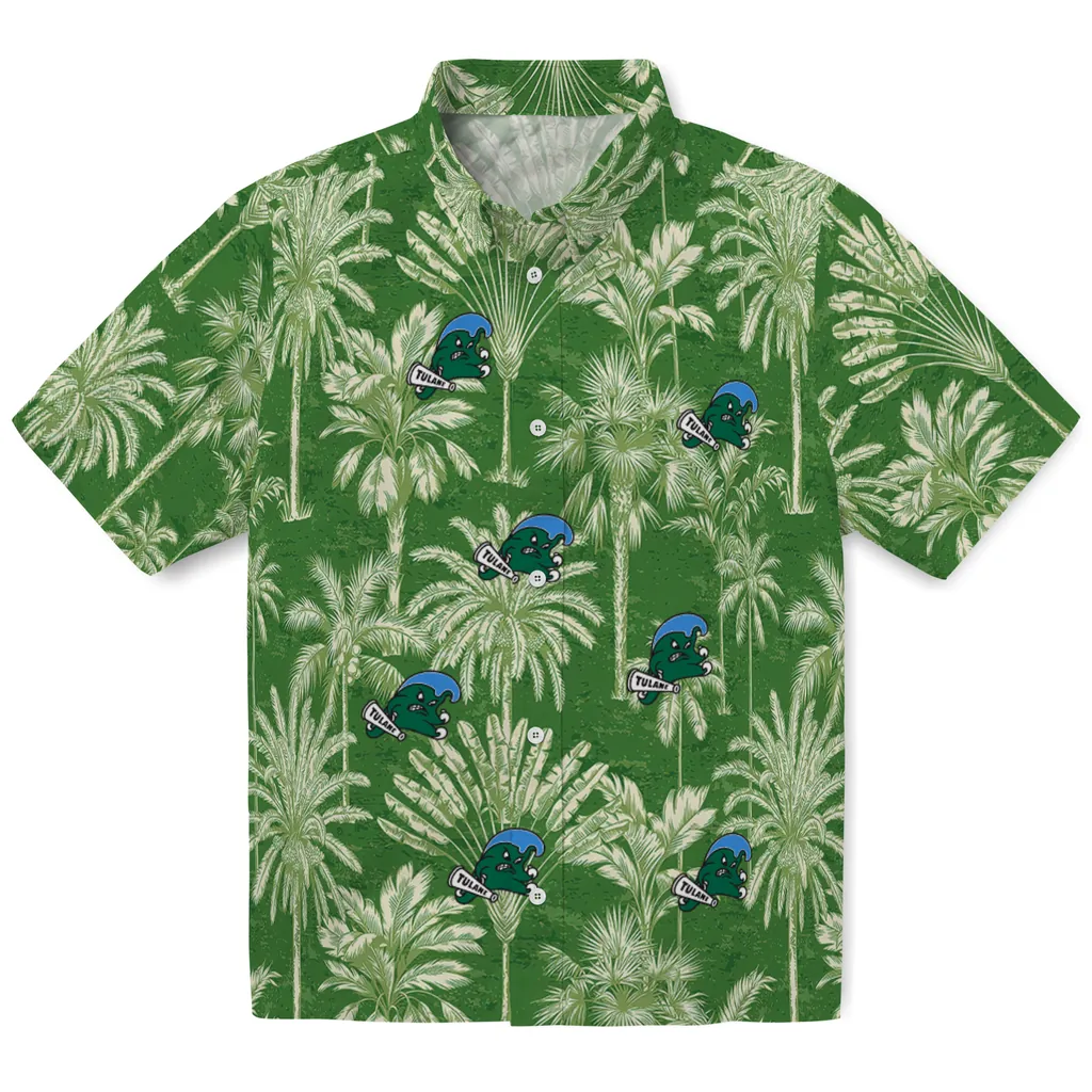 Tulane Green Wave Hawaiian Shirt - Vintage Palm Tree tulane green wave palm shadows green hawaiian shirts best selling