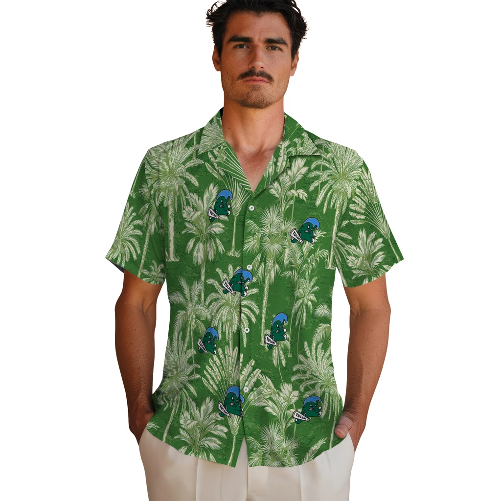 Tulane Green Wave Hawaiian Shirt - Vintage Palm Tree tulane green wave palm shadows green hawaiian shirts fashion forward