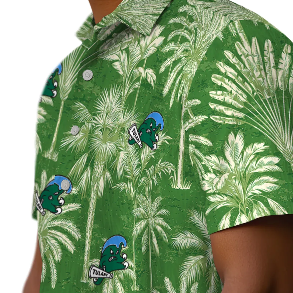Tulane Green Wave Hawaiian Shirt - Vintage Palm Tree tulane green wave palm shadows green hawaiian shirts trendy