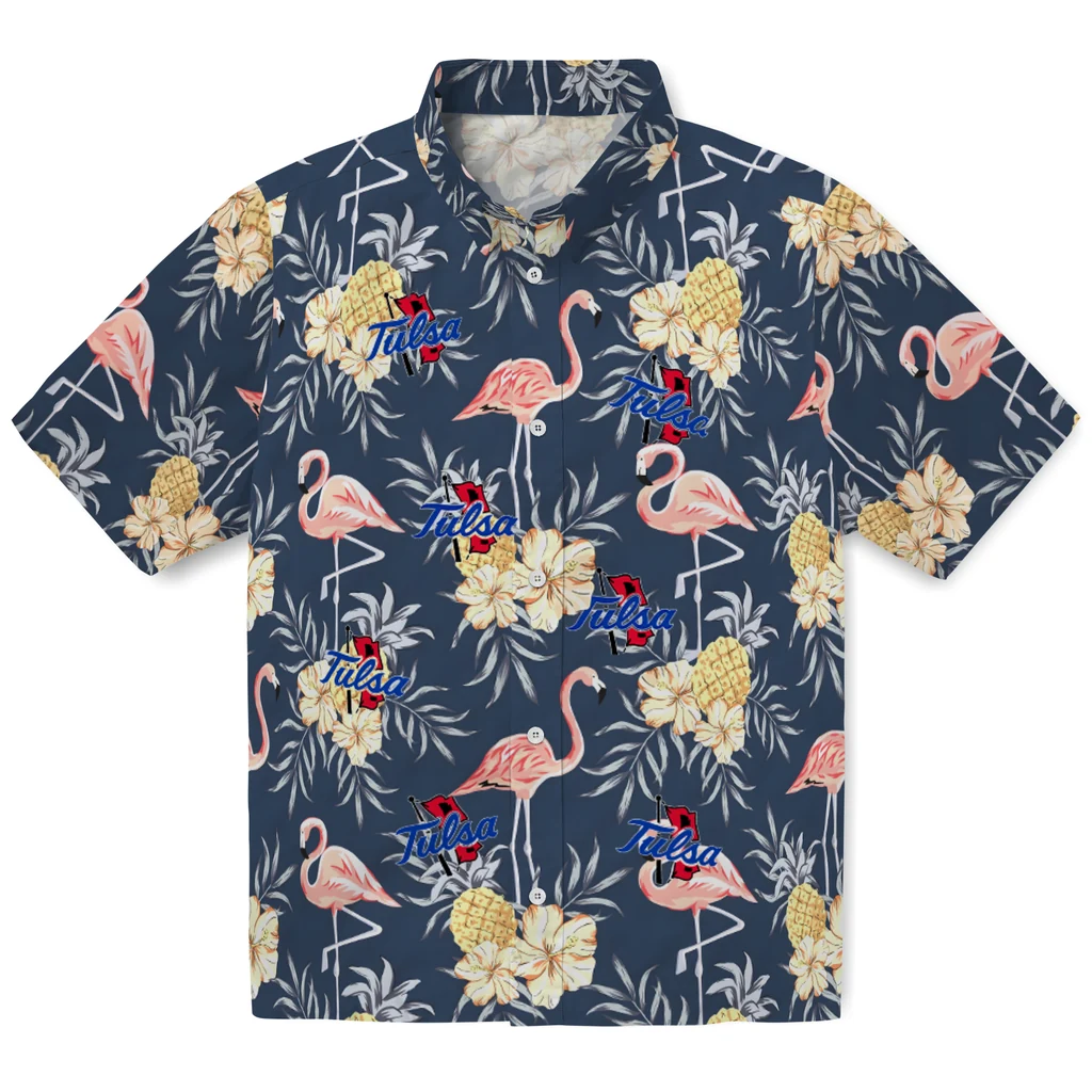 Tulsa Golden Hurricane Hawaiian Shirt - Flamingo Hibiscus tulsa golden hurricane flamingo hibiscus navy hawaiian shirts best selling