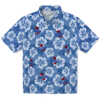 tulsa golden hurricane hibiscus cluster blue hawaiian shirts best selling