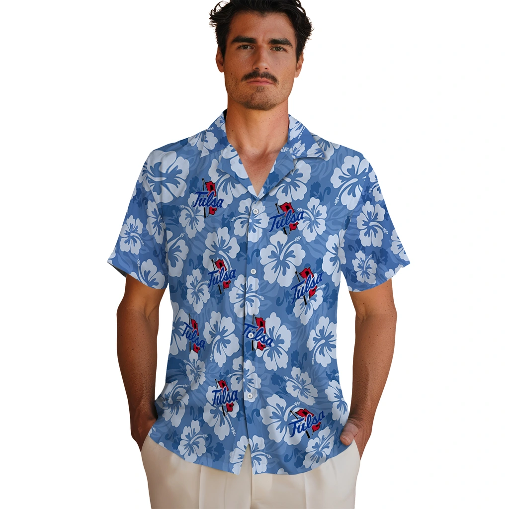 Tulsa Golden Hurricane Hawaiian Shirt - Hibiscus Cluster tulsa golden hurricane hibiscus cluster blue hawaiian shirts fashion forward