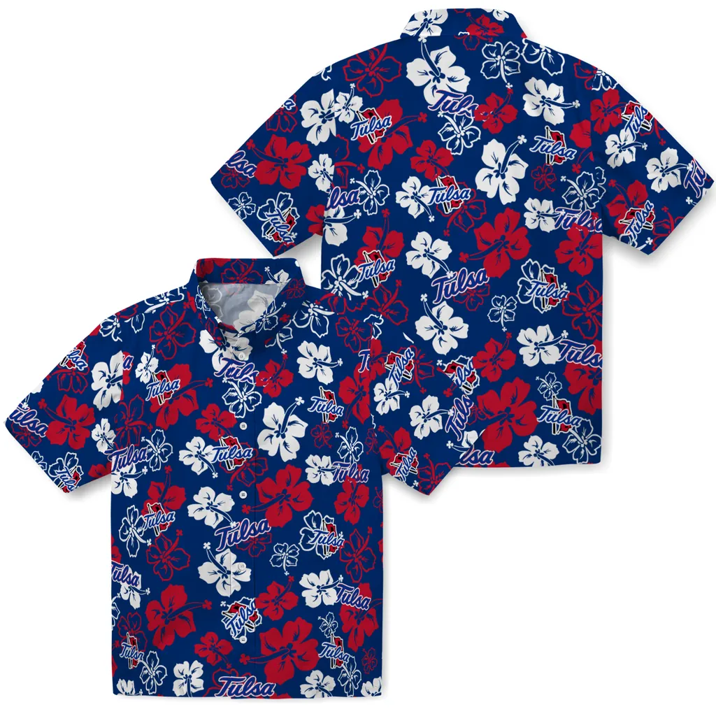 Tulsa Golden Hurricane Hawaiian Shirt - Hibiscus Flower Design tulsa golden hurricane hibiscus bloom blue hawaiian shirts high quality