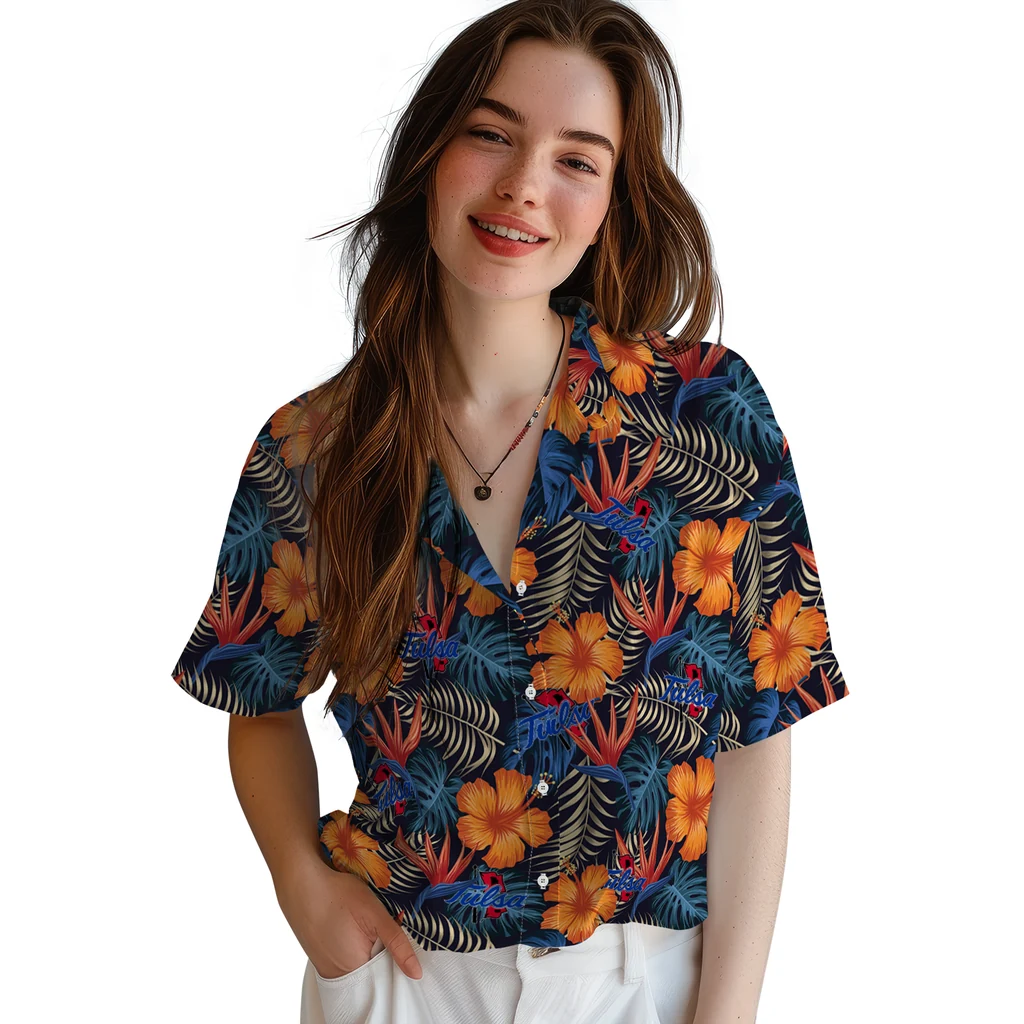 Tulsa Golden Hurricane Hawaiian Shirt - Hibiscus Foliage tulsa golden hurricane hibiscus foliage hawaiian shirts latest model