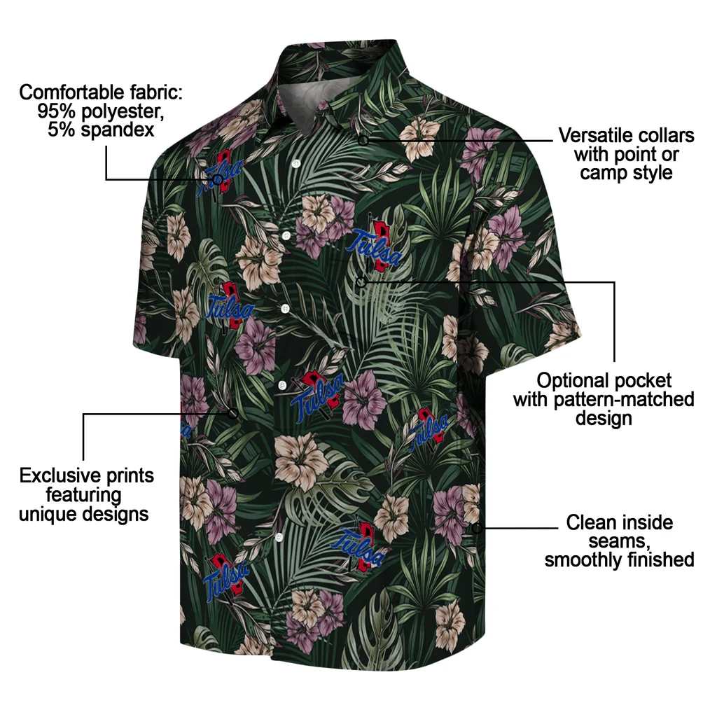 Tulsa Golden Hurricane Hawaiian Shirt - Hibiscus Leaves Pattern tulsa golden hurricane hibiscus leaves pattern green hawaiian shirts new arrival