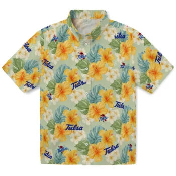 tulsa golden hurricane hibiscus mood pale lime yellow hawaiian shirts best selling