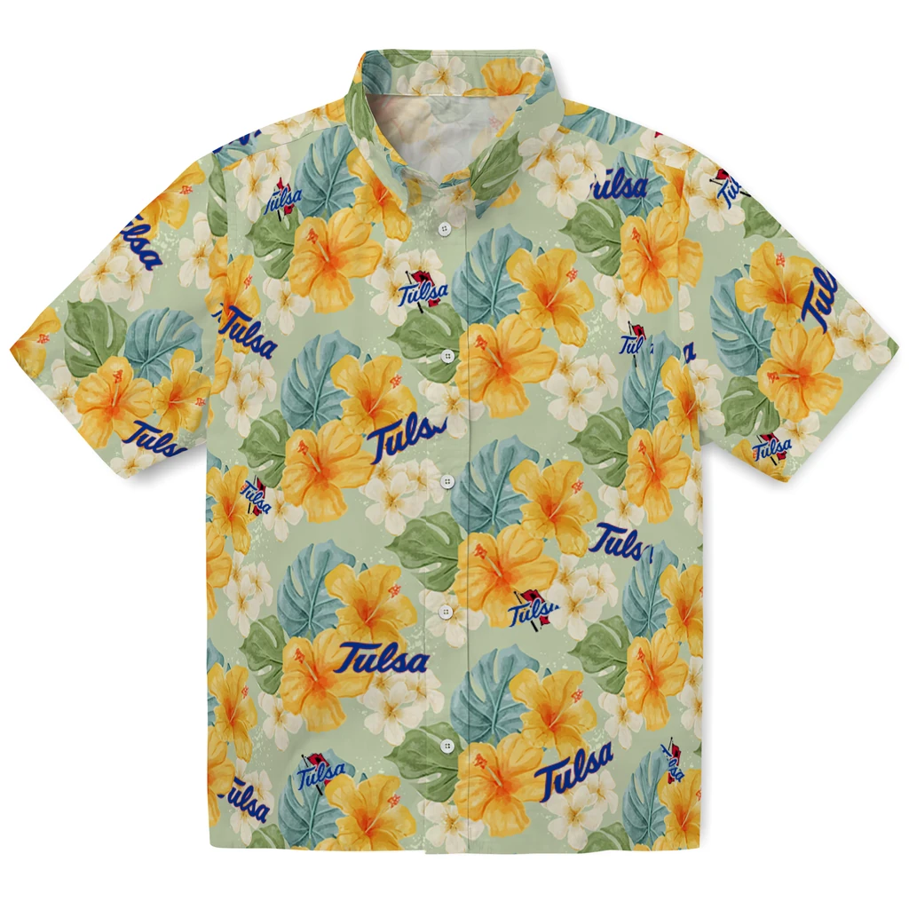 Tulsa Golden Hurricane Hawaiian Shirt - Hibiscus Mood tulsa golden hurricane hibiscus mood pale lime yellow hawaiian shirts best selling