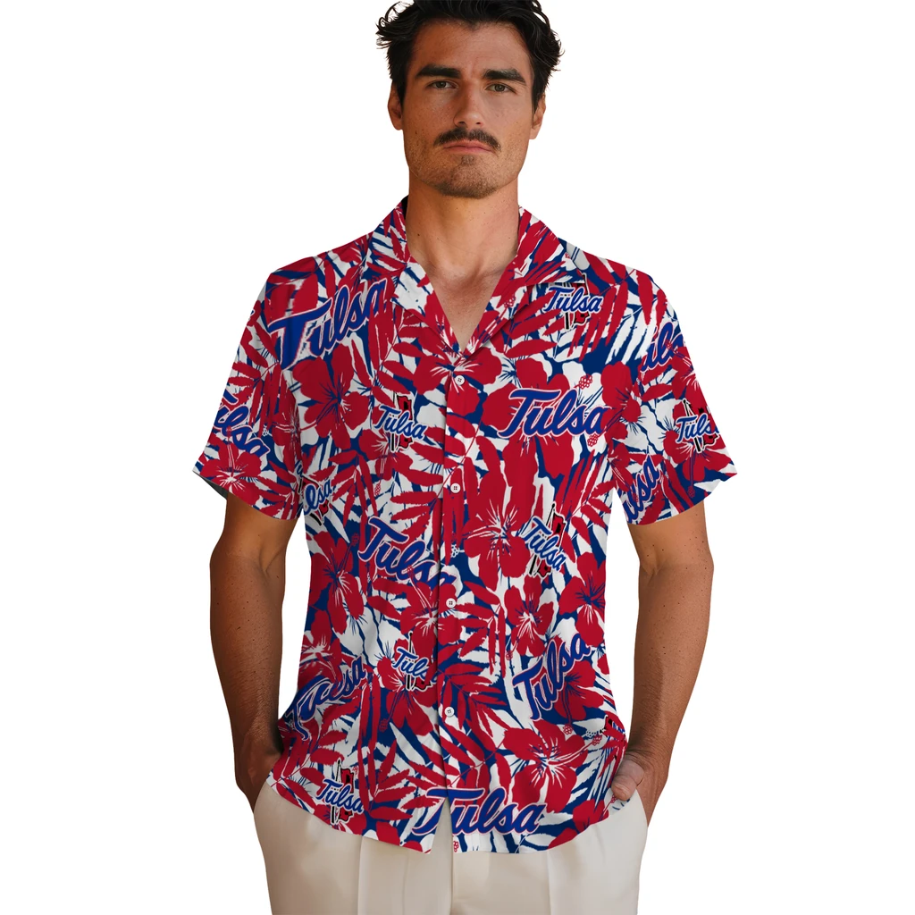 Tulsa Golden Hurricane Hawaiian Shirt - Hibiscus Overlay tulsa golden hurricane hibiscus overlay hawaiian shirts fashion forward