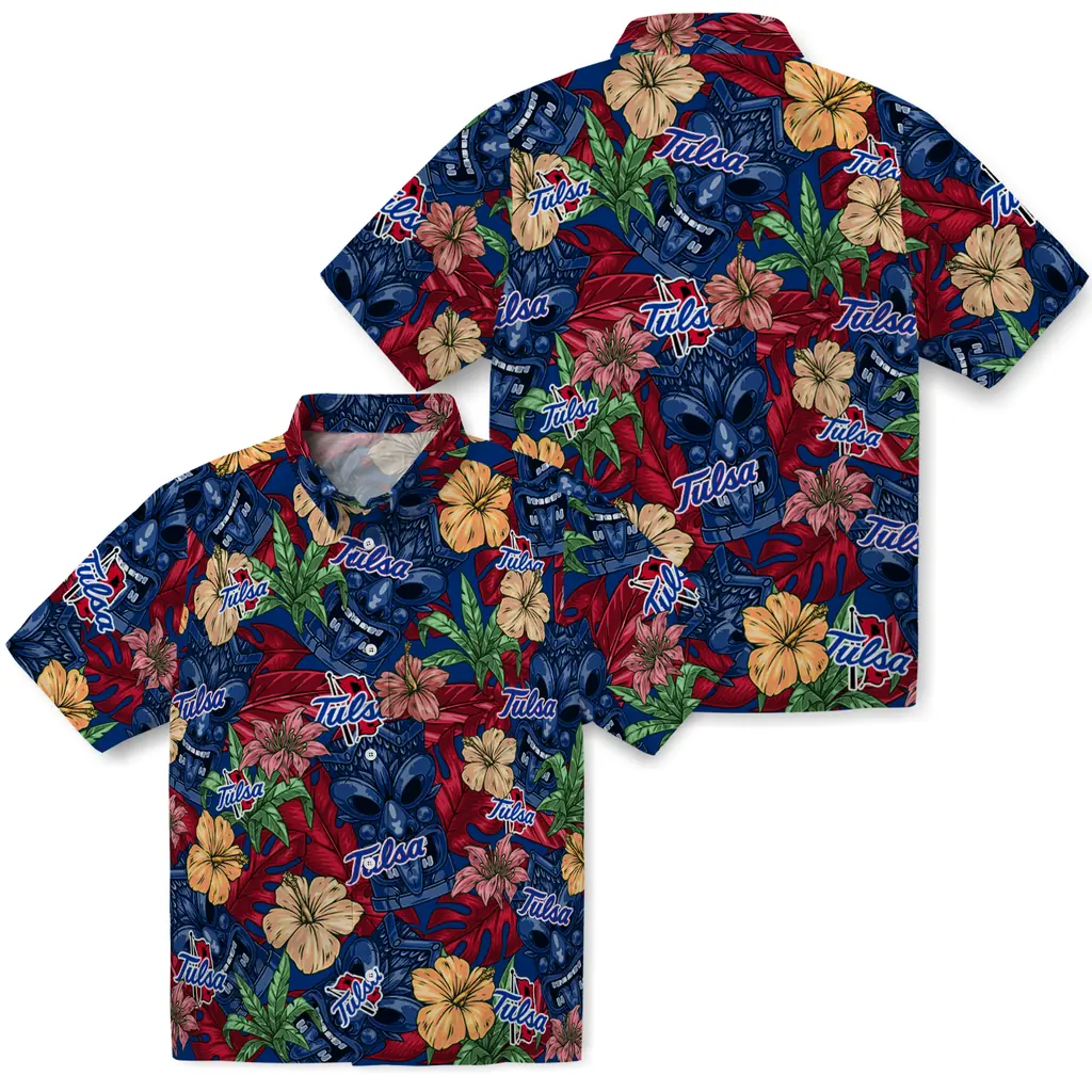 Tulsa Golden Hurricane Hawaiian Shirt - Hibiscus Tiki Jungle tulsa golden hurricane tiki jungle blue hawaiian shirts high quality
