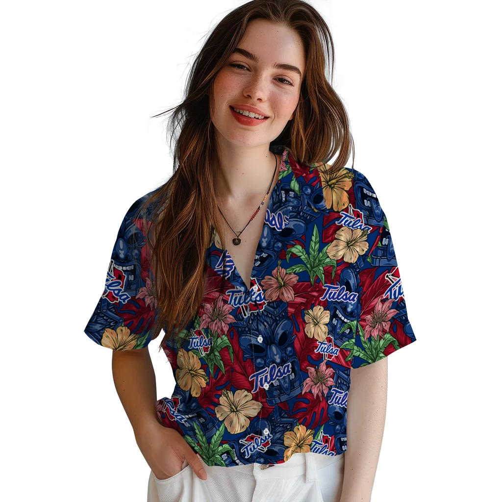 Tulsa Golden Hurricane Hawaiian Shirt - Hibiscus Tiki Jungle tulsa golden hurricane tiki jungle blue hawaiian shirts latest model