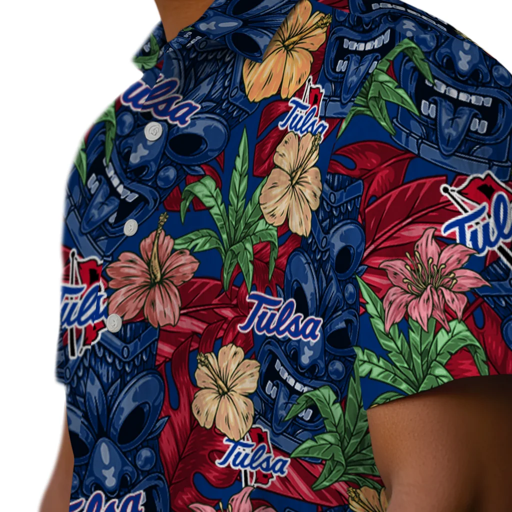 Tulsa Golden Hurricane Hawaiian Shirt - Hibiscus Tiki Jungle tulsa golden hurricane tiki jungle blue hawaiian shirts trendy