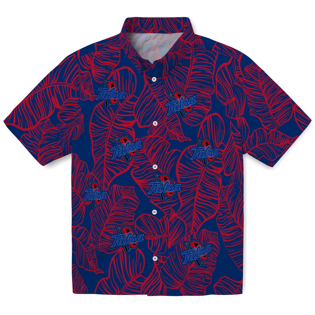 Tulsa Golden Hurricane Hawaiian Shirt - Leaf Outline tulsa golden hurricane leaf outline blue hawaiian shirts best selling