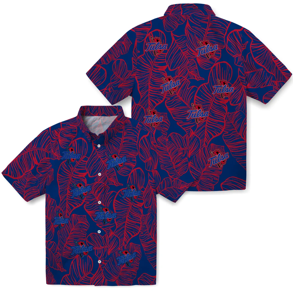 Tulsa Golden Hurricane Hawaiian Shirt - Leaf Outline tulsa golden hurricane leaf outline blue hawaiian shirts high quality