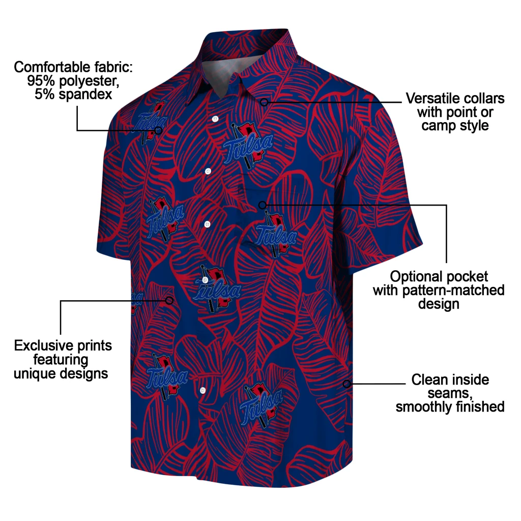 Tulsa Golden Hurricane Hawaiian Shirt - Leaf Outline tulsa golden hurricane leaf outline blue hawaiian shirts new arrival