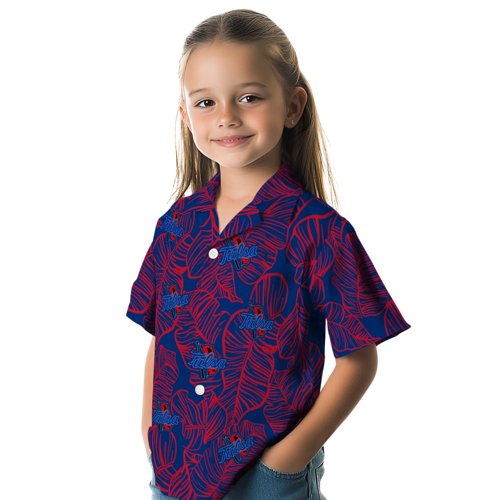 Tulsa Golden Hurricane Hawaiian Shirt - Leaf Outline tulsa golden hurricane leaf outline blue hawaiian shirts premium grade
