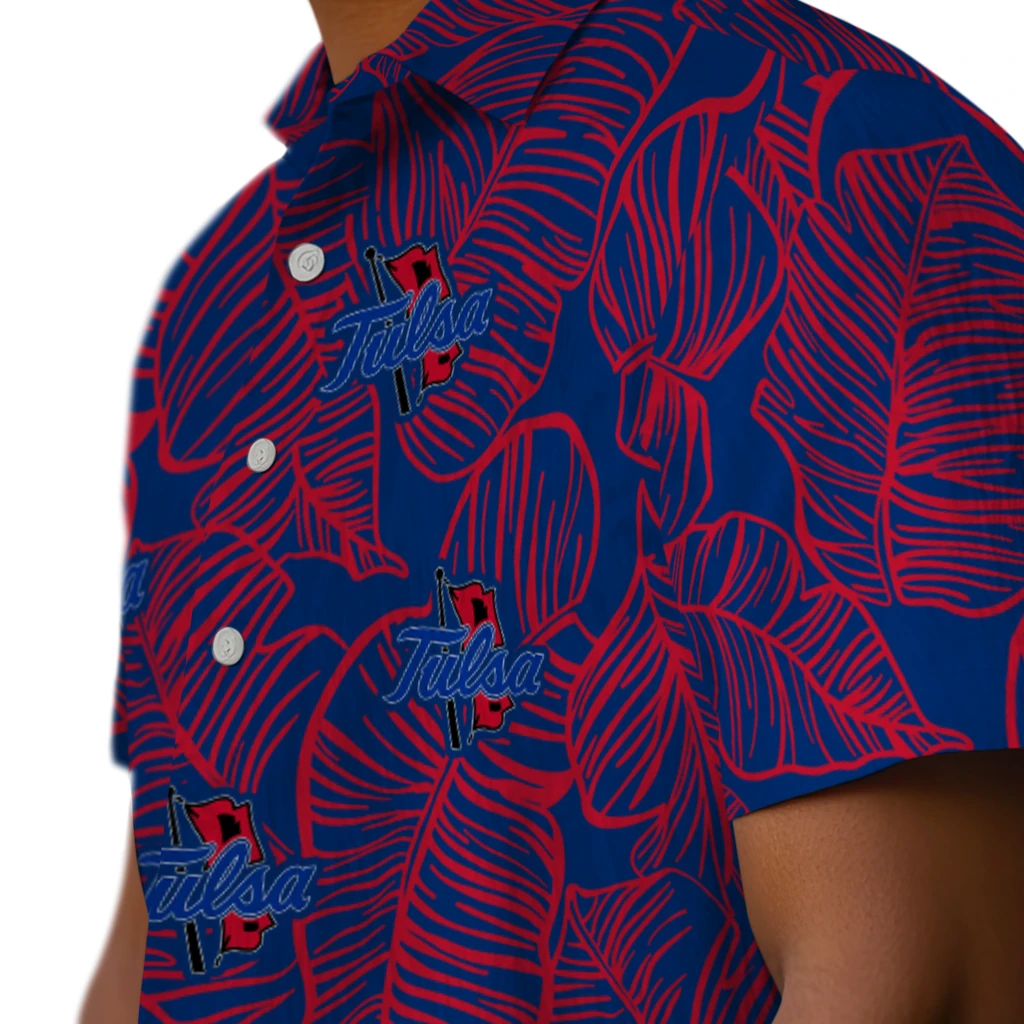 Tulsa Golden Hurricane Hawaiian Shirt - Leaf Outline tulsa golden hurricane leaf outline blue hawaiian shirts trendy