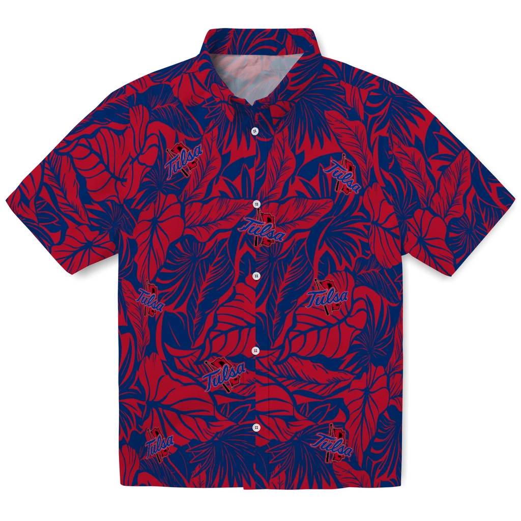 Tulsa Golden Hurricane Hawaiian Shirt - Monstera Layer tulsa golden hurricane monstera layer blue hawaiian shirts best selling