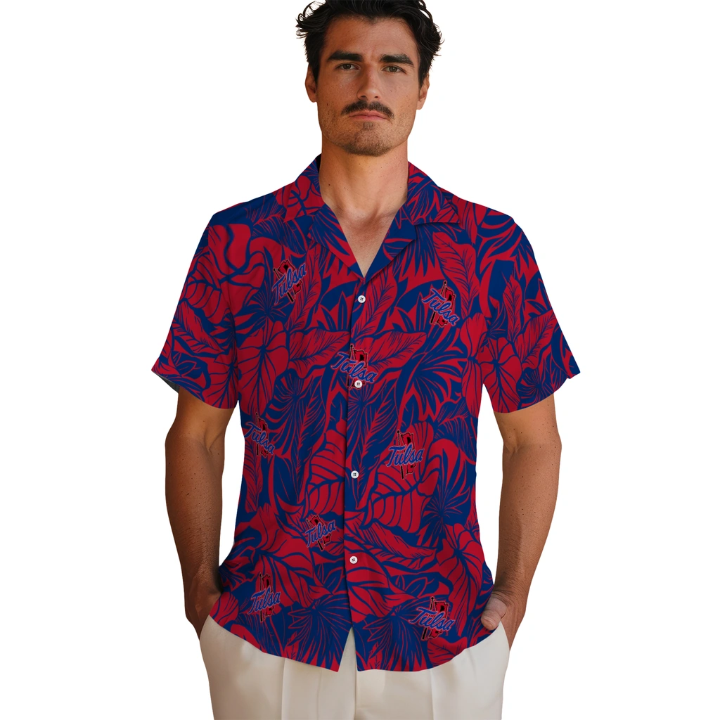 Tulsa Golden Hurricane Hawaiian Shirt - Monstera Layer tulsa golden hurricane monstera layer blue hawaiian shirts fashion forward