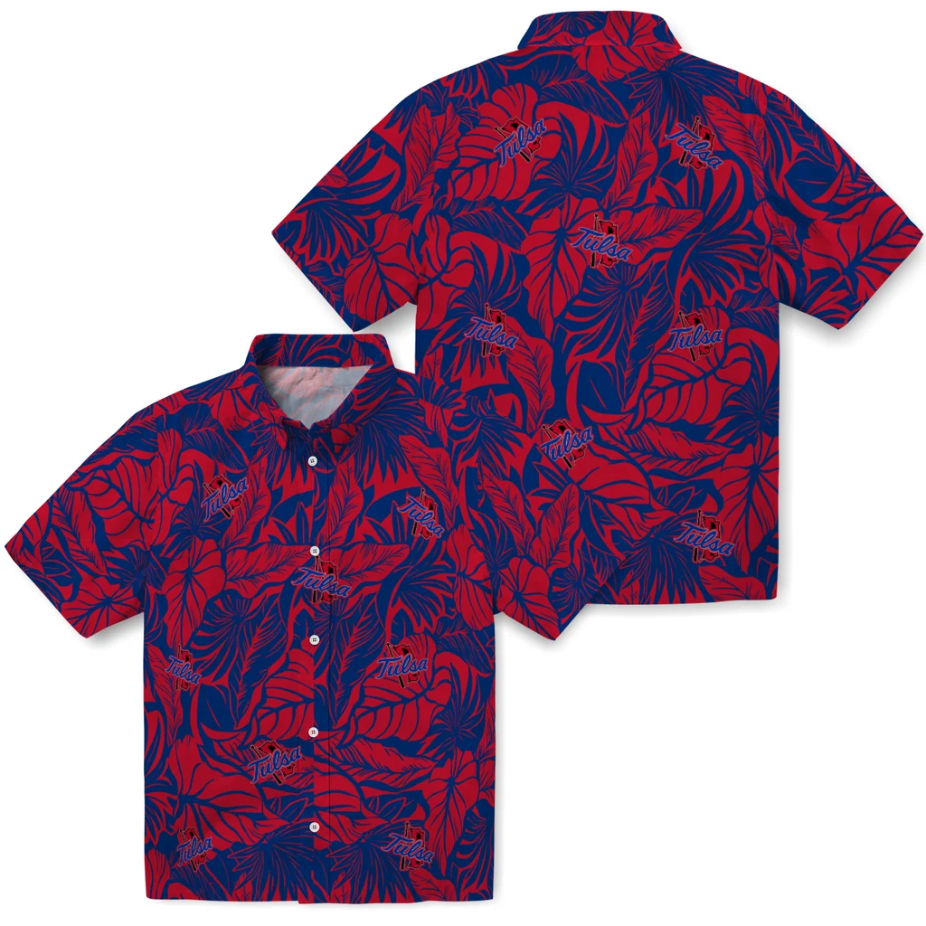 Tulsa Golden Hurricane Hawaiian Shirt - Monstera Layer tulsa golden hurricane monstera layer blue hawaiian shirts high quality