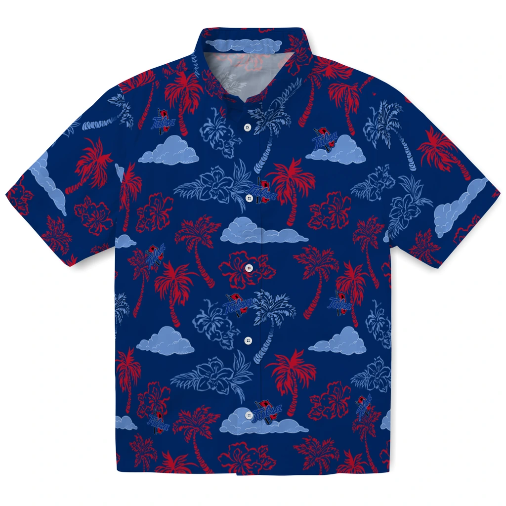 Tulsa Golden Hurricane Hawaiian Shirt - Palm And Clouds tulsa golden hurricane palm and clouds blue hawaiian shirts best selling