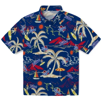 tulsa golden hurricane palm tree island blue hawaiian shirts best selling