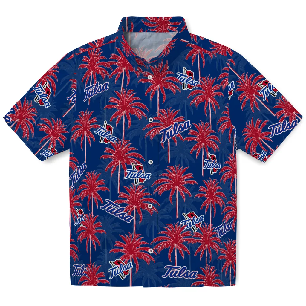 Tulsa Golden Hurricane Hawaiian Shirt - Palm Tree Motif tulsa golden hurricane palm grove blue hawaiian shirts best selling