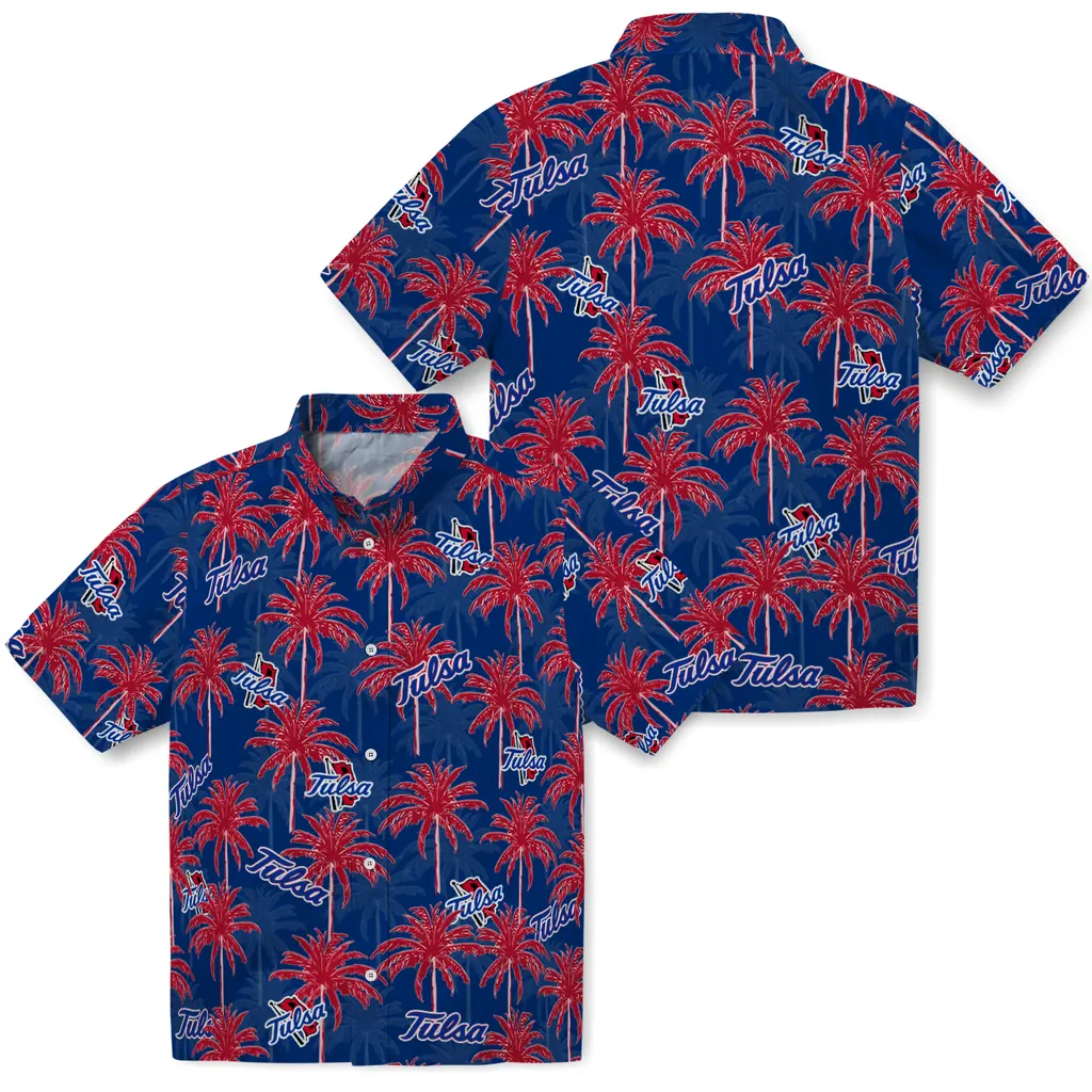 Tulsa Golden Hurricane Hawaiian Shirt - Palm Tree Motif tulsa golden hurricane palm grove blue hawaiian shirts high quality