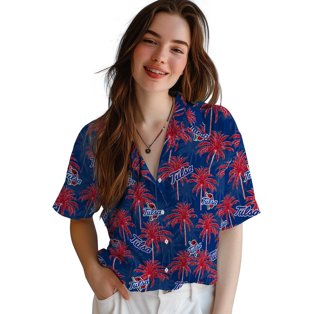 Tulsa Golden Hurricane Hawaiian Shirt - Palm Tree Motif tulsa golden hurricane palm grove blue hawaiian shirts latest model