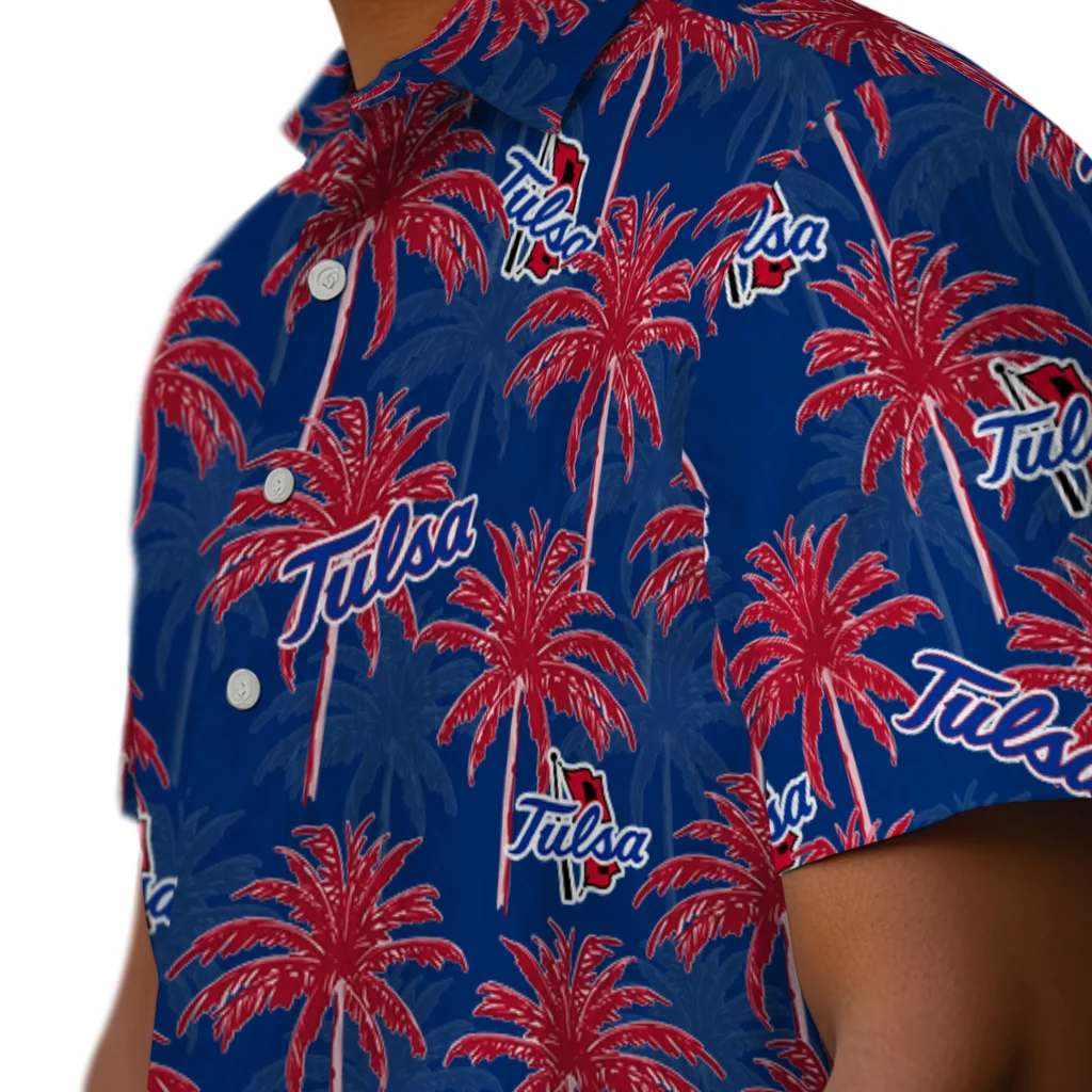 Tulsa Golden Hurricane Hawaiian Shirt - Palm Tree Motif tulsa golden hurricane palm grove blue hawaiian shirts trendy