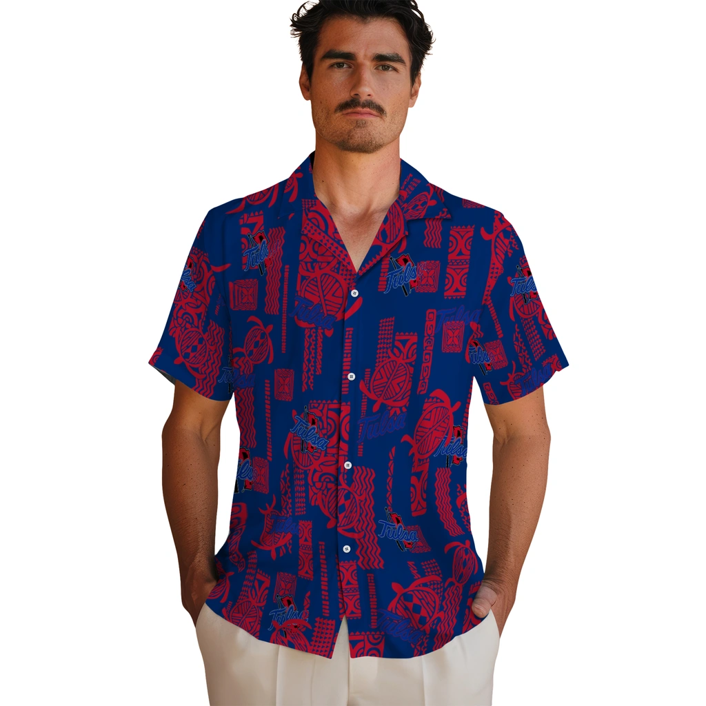Tulsa Golden Hurricane Hawaiian Shirt - Turtle Lines tulsa golden hurricane turtle lines blue hawaiian shirts fashion forward