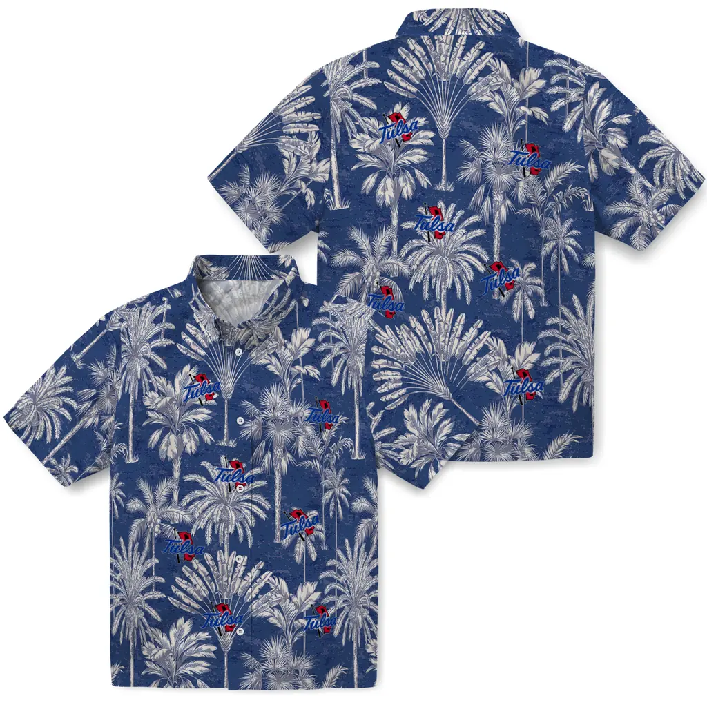 Tulsa Golden Hurricane Hawaiian Shirt - Vintage Palm Tree tulsa golden hurricane palm shadows blue hawaiian shirts high quality