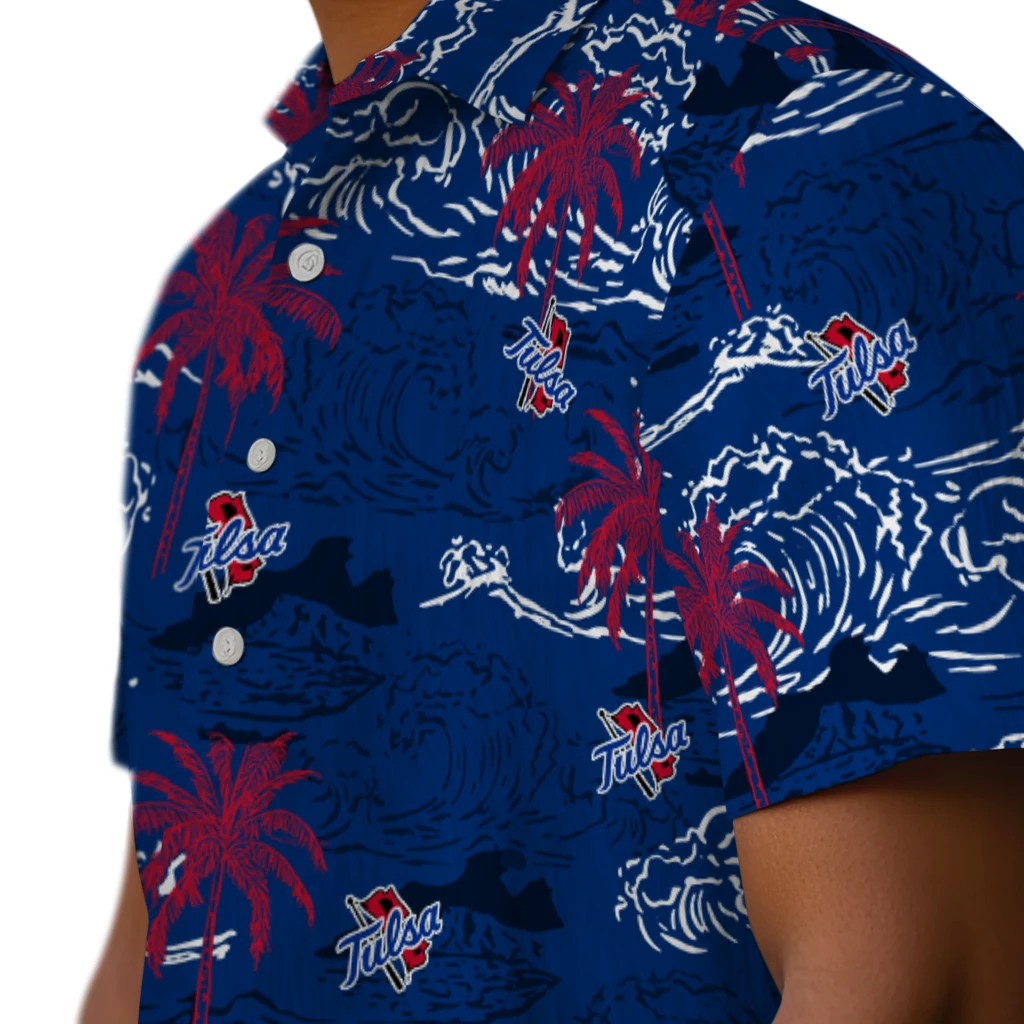 Tulsa Golden Hurricane Hawaiian Shirt - Wave Palm tulsa golden hurricane wave palm blue hawaiian shirts trendy