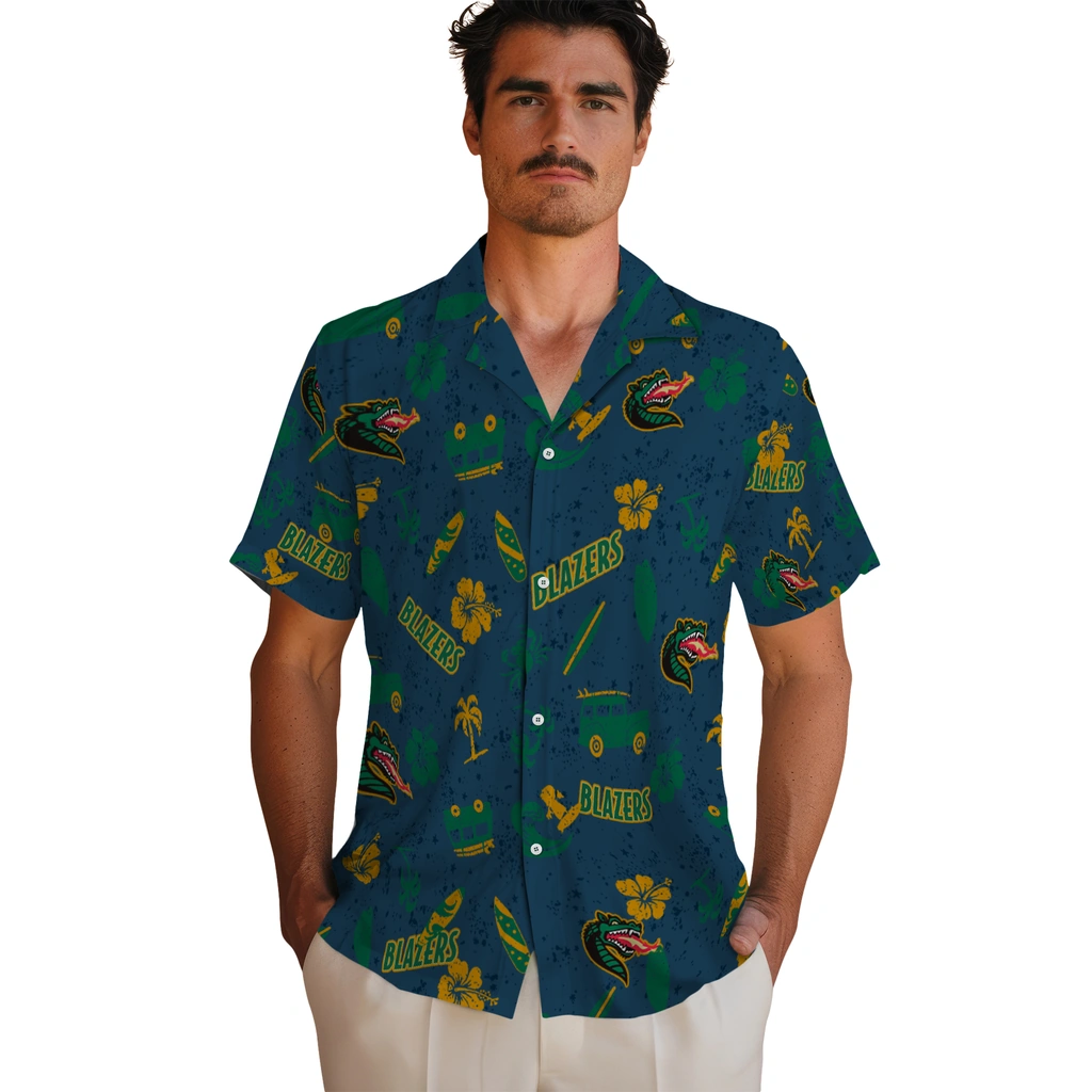 UAB Blazers Hawaiian Shirt - Beach Vibe uab blazers beach vibe navy hawaiian shirts fashion forward
