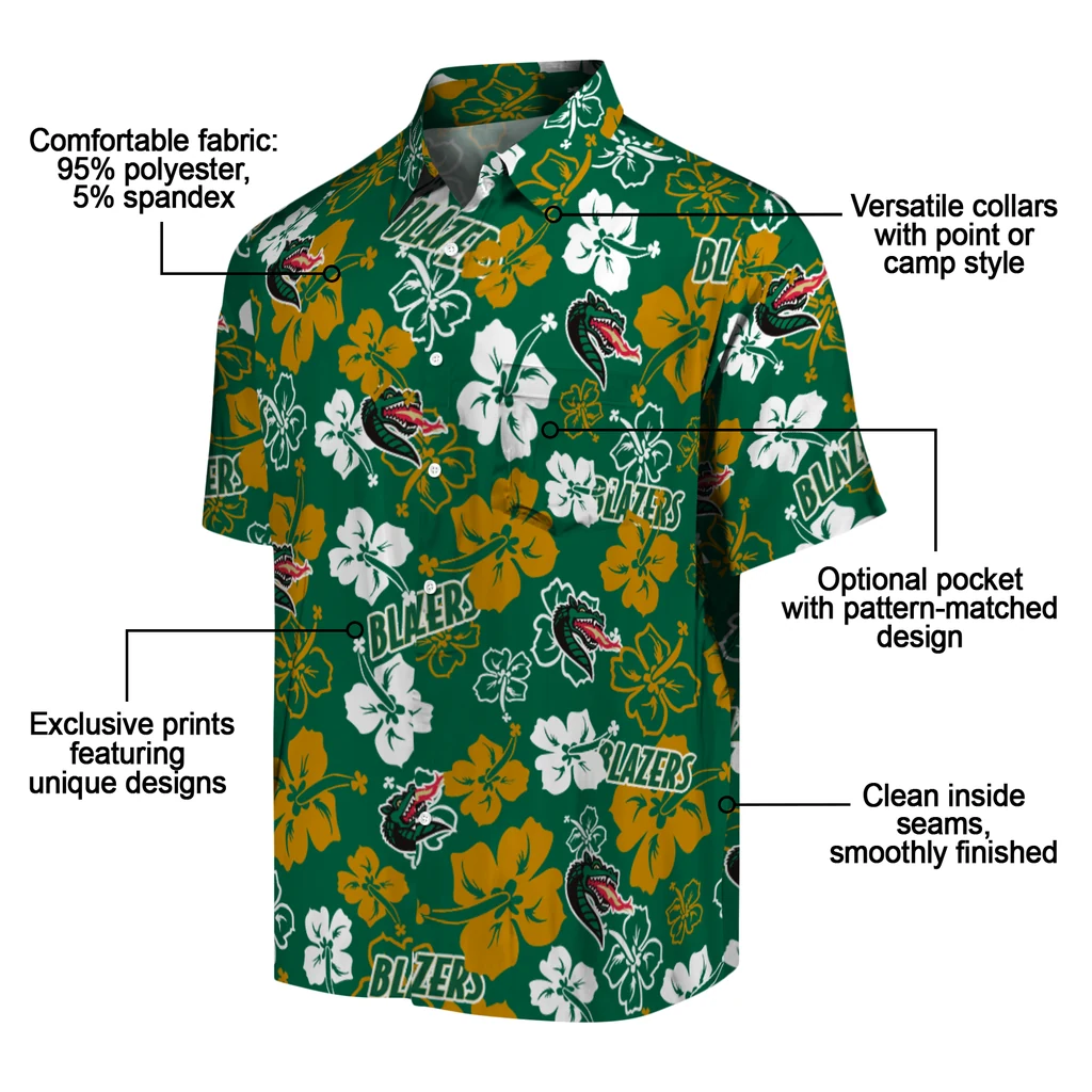 UAB Blazers Hawaiian Shirt - Hibiscus Flower Design uab blazers hibiscus bloom green hawaiian shirts new arrival