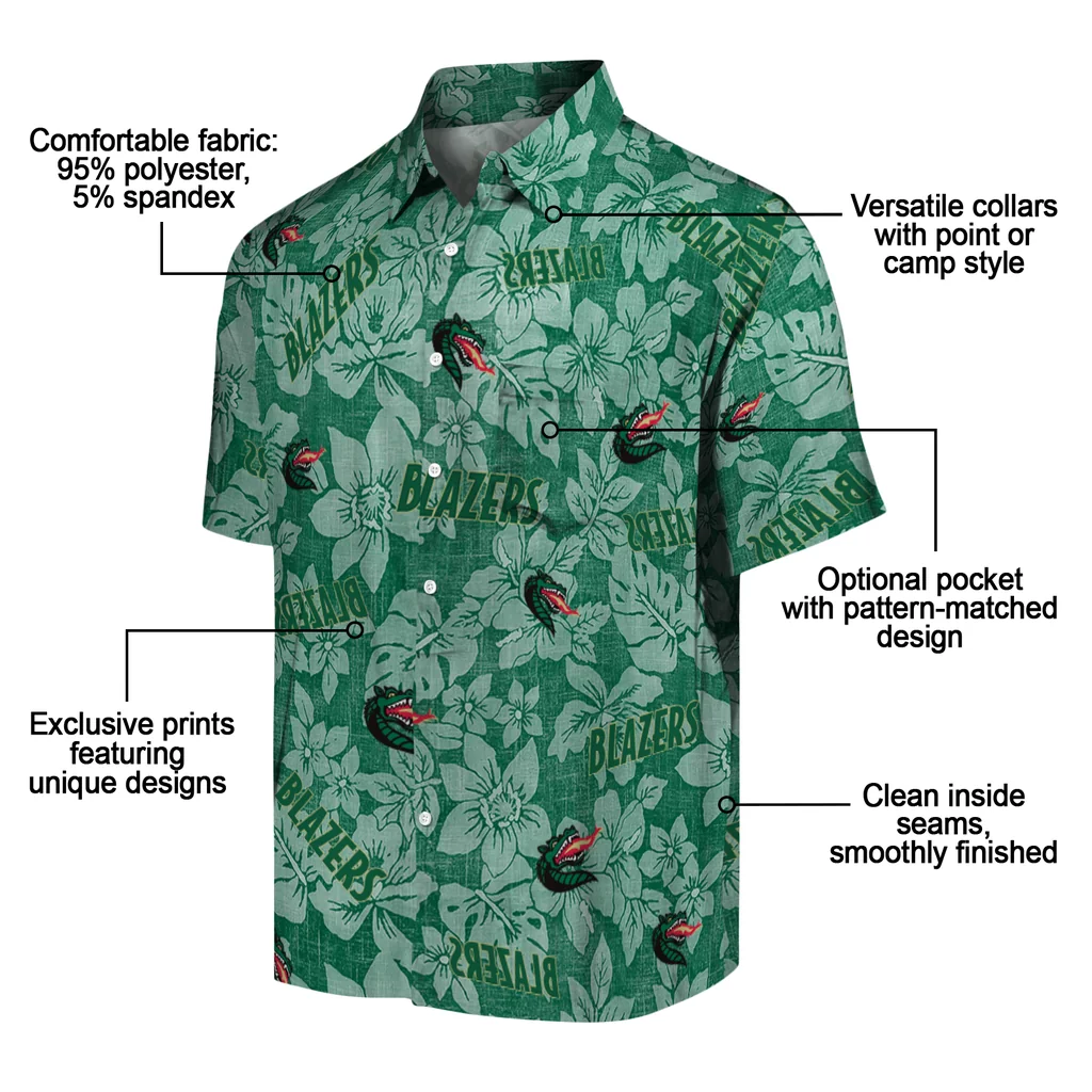 UAB Blazers Hawaiian Shirt - Hibiscus Oasis uab blazers hibiscus oasis green hawaiian shirts new arrival