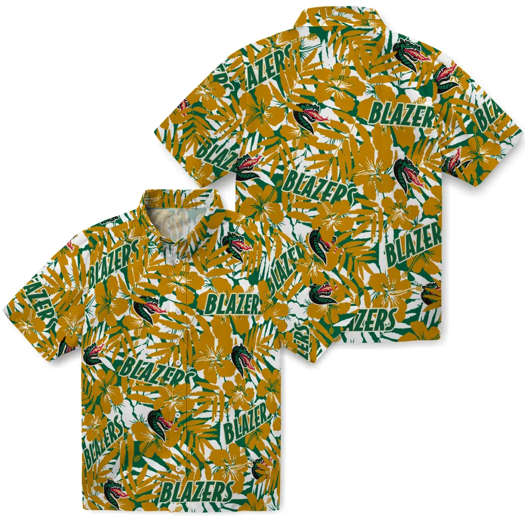 UAB Blazers Hawaiian Shirt - Hibiscus Overlay uab blazers hibiscus overlay hawaiian shirts high quality