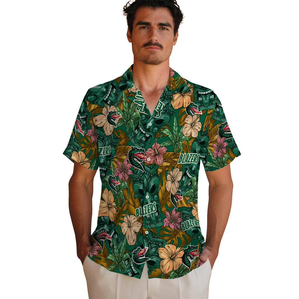 UAB Blazers Hawaiian Shirt - Hibiscus Tiki Jungle uab blazers tiki jungle green hawaiian shirts fashion forward