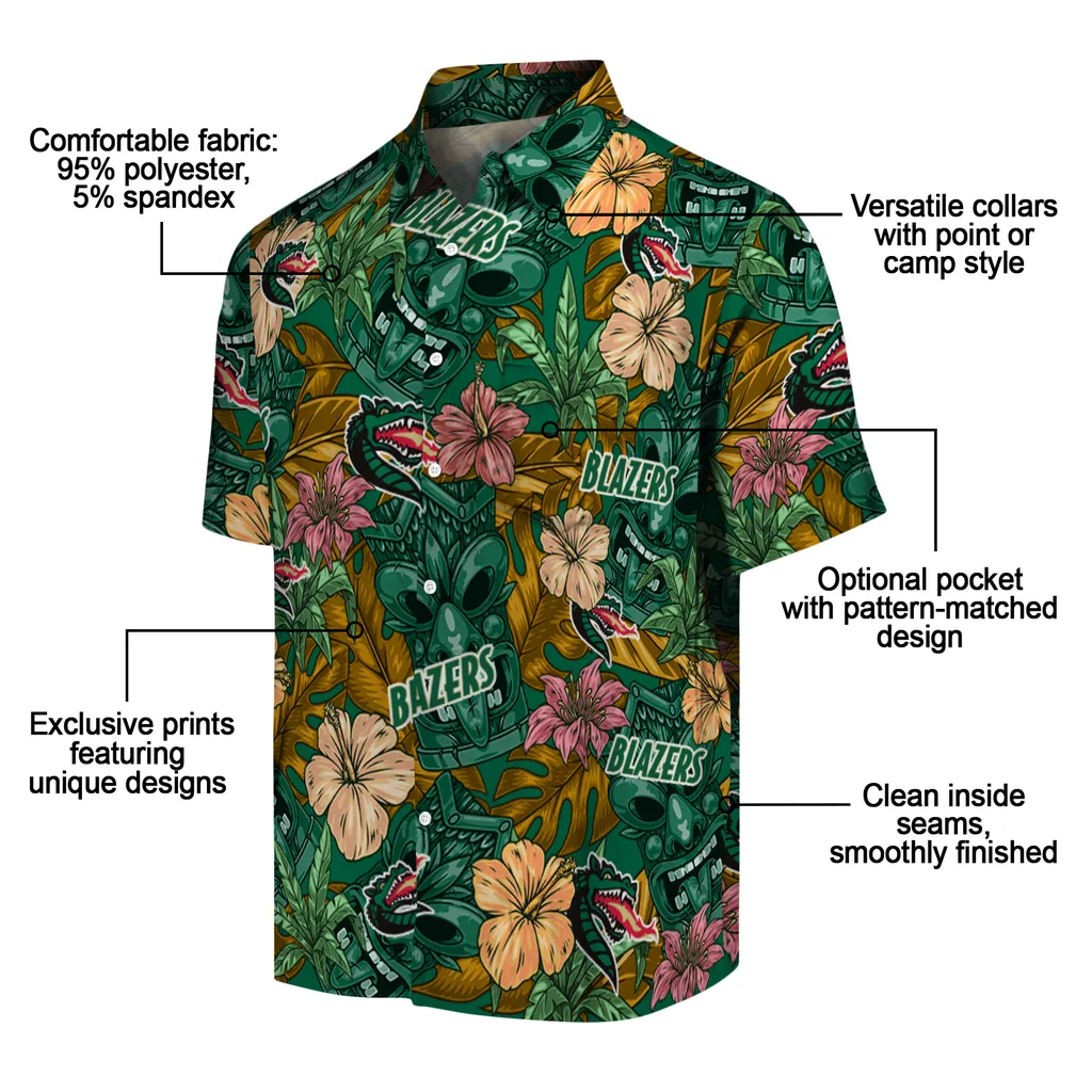 UAB Blazers Hawaiian Shirt - Hibiscus Tiki Jungle uab blazers tiki jungle green hawaiian shirts new arrival