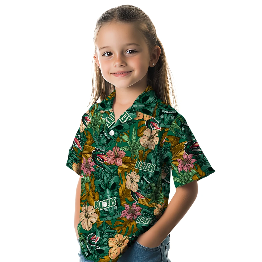 UAB Blazers Hawaiian Shirt - Hibiscus Tiki Jungle uab blazers tiki jungle green hawaiian shirts premium grade
