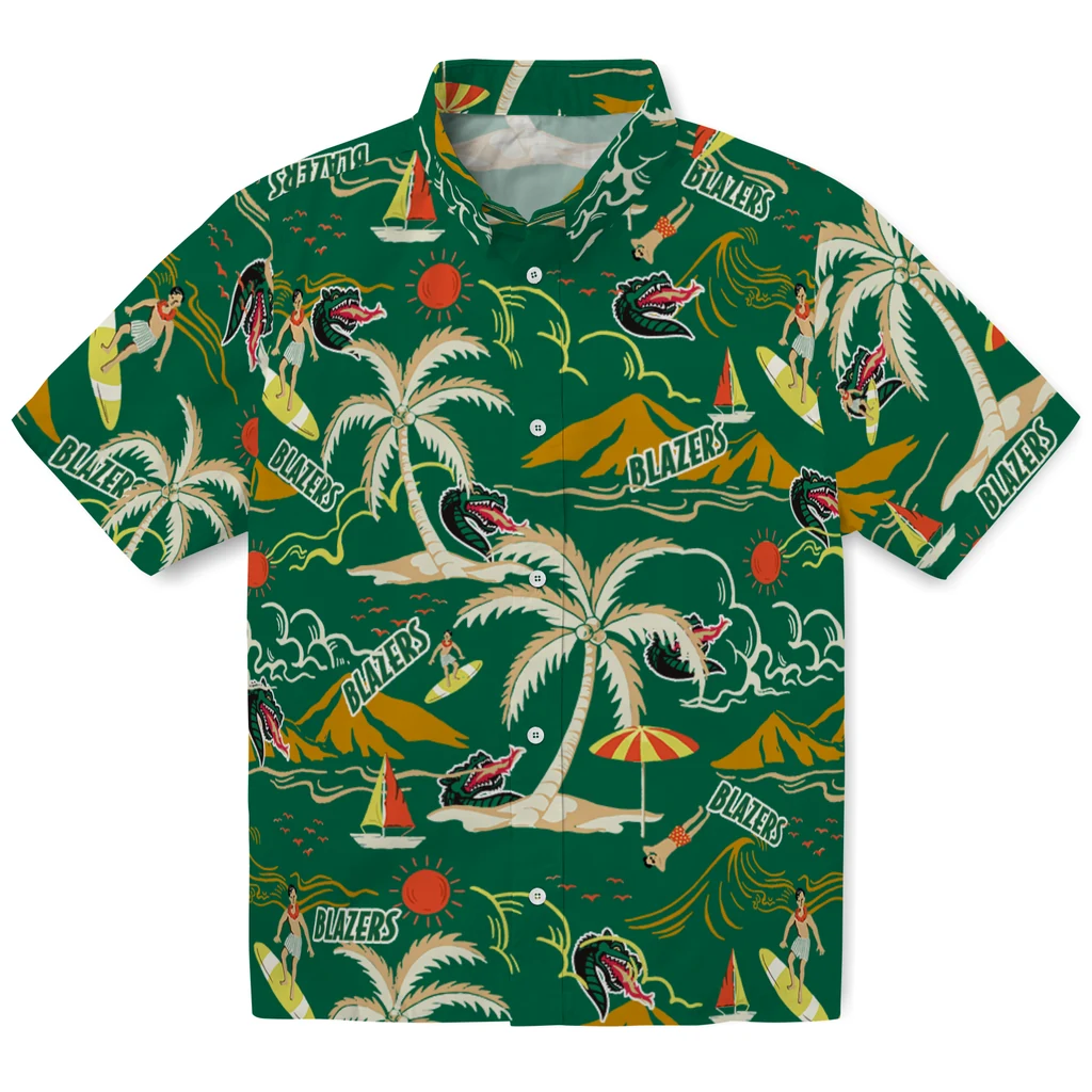 UAB Blazers Hawaiian Shirt - Palm Tree Island uab blazers palm tree island green hawaiian shirts best selling