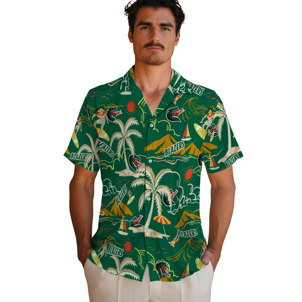 UAB Blazers Hawaiian Shirt - Palm Tree Island uab blazers palm tree island green hawaiian shirts fashion forward