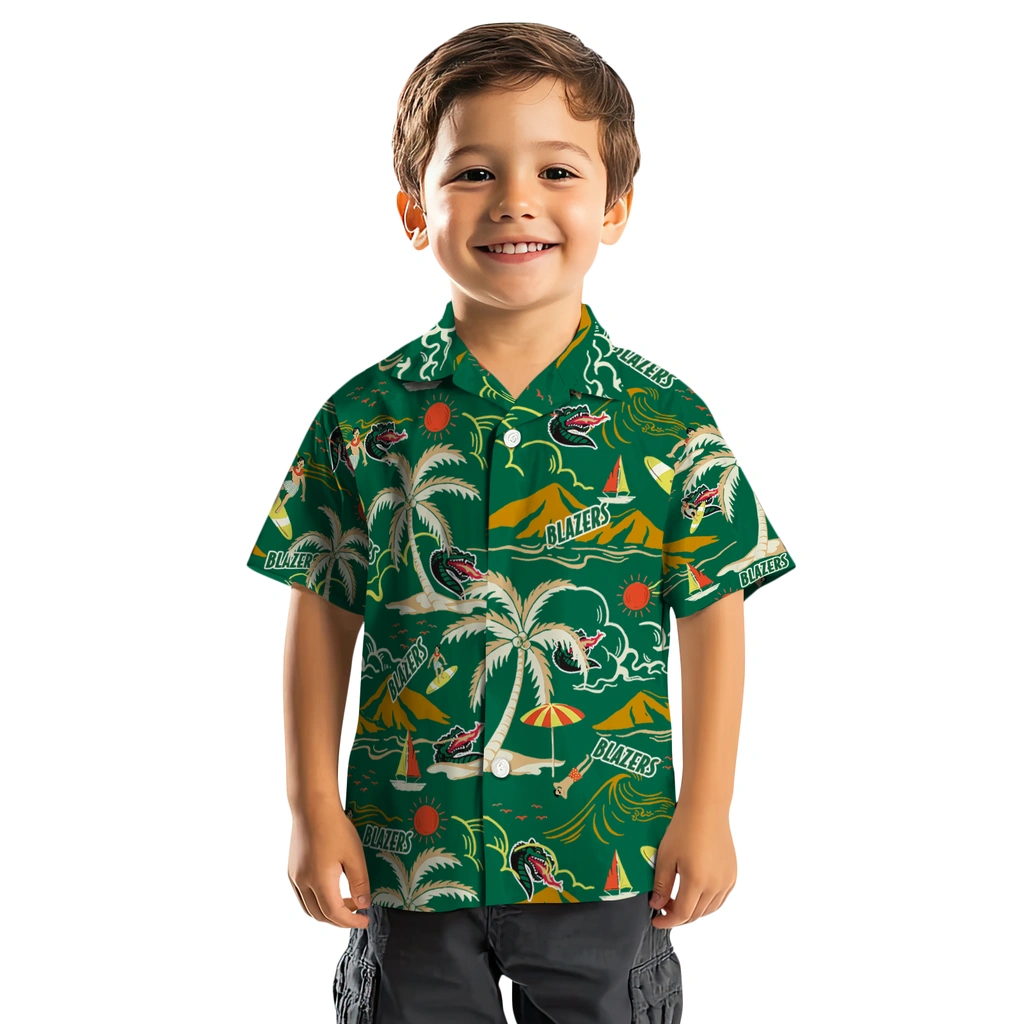 UAB Blazers Hawaiian Shirt - Palm Tree Island uab blazers palm tree island green hawaiian shirts top rated